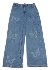Modré široké rifle s motýlky Denim Co.