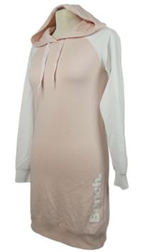 Dámske svetloružová -biele teplákové šaty s logom a kapucňou Bench