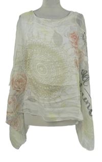 Dámske smotanové kvetované šifónové pončo