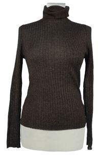Dámský hnědo-černý melírovaný žebrovaný lehký svetr s rolákem Primark 
