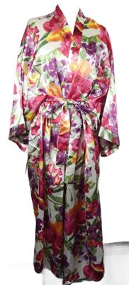 Dámský bílo-barevný květovaný saténový župan s páskem House of Bath 