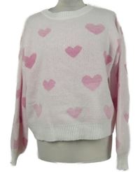 Dámský bílo-růžový srdíčkovaný oversized svetr Shein 