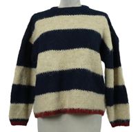 Dámský tmavomodro-béžovo-červený pruhovaný chlupatý svetr Primark 