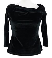 Dámské černé sametové triko s lodičkovým výstřihem 