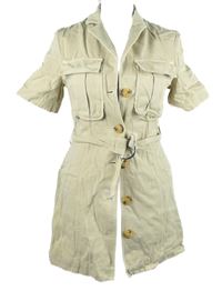 Dámske béžové ľanové košeľové šaty s opaskom Bershka