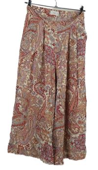 Dámské červeno-modro-bílé vzorované culottes kalhoty MNG 