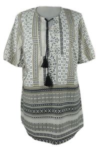 Dámská černo-bílo-béžová vzorovaná halenková tunika