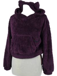 Nové - Dámská purpurová chlupatá crop mikin s kapucí Romwe 