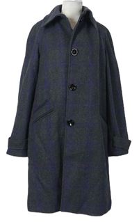 Dámsky tmavošedo-fialový kockovaný vlnený kabát H&M