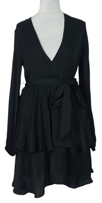 Dámske čierne bodkované šaty s opaskom H&M