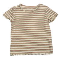 Smetanovo-farebné pruhované rebrované crop tričko Primark
