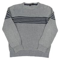 Tmavomodro-biely melírovaný sveter s prúžkami C&A