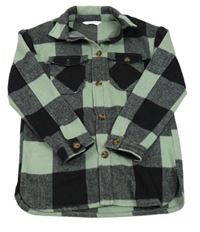 Čierno-svetlozelená kockovaná košeľová vlnená bunda H&M