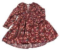 Vínové manšestrové šaty se zvířátky s kytičkami C&A