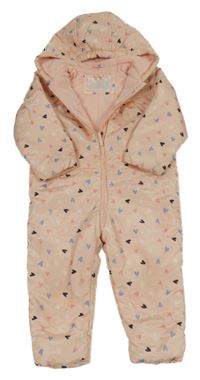 Světlerůžová šusťáková zateplená kombinéza se srdíčky a kapucí Mothercare