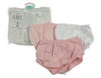Nové - 3x kalhotky pod šatičky růžové+ bílé george