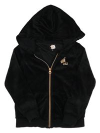 Čierna zamatová prepínaci mikina s potlačou a kapucňou