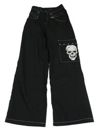 Černé šusťákové kalhoty s lebkou 