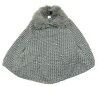Sivé trblietavé pletené pončo s kožúškom Next vel.98-116