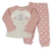 Bílo-růžové chlupaté pyžamo s jednorožcem Primark