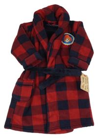 Tmavomodro-červený kostkovaný fleecový zateplený župan s Paggingtonem M&S