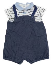 Tmavomodro-bílý pruhovaný kraťasový overal s lodičkou Mayoral