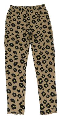 Hnědé žebrované pletené legíny s leopardím vzorem Tu