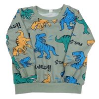 Khaki mikina s dinosaurami