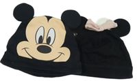 2set -  Černá čepice s růžovou mašlí a oušky-Minnie + černá čepice Mickey H&M
