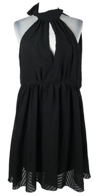 Dámske čierne šifónové vzorované šaty s chokerem H&M