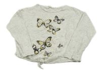 Svetlosivé melírované tričko so třpytivými motýly H&M
