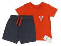 2set - Červené tričko s Mickeym + kraťasy Disney