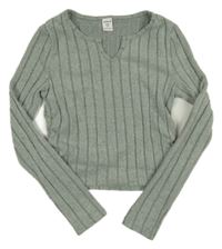 Zelenošedé úpletové crop triko Shein