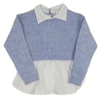 Svetlomodrý crop sveter s všitou halenkou Primark