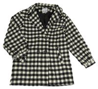 Černo-smetanový kostkovaný vlněný podšitý kabát Primark