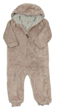 Svetloružová chlpatá podšitá kombinéza s kapucňou F&F