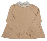 Pudrové triko s límečkem s madeirou Vertbaudet