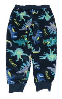 Tmavomodré plyšoté pyžamové nohavice s dinosaurami Primark