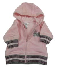 Svetloružová zamatová prepínaci mikina s topánkami a pruhmi a kapucňou