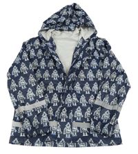 Tmavomodrá nepromokavá bunda s robotmi a kapucňou