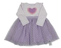 Nové - Lila-bílé pruhované šaty se srdcem a tylovou sukní Dunnes