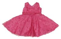 Fuchsiové čipkové slávnostné šaty s korálkami