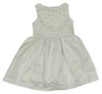 Bílo-stříbrné slavnostní šaty s kytičkami 