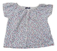 Bílo-modro-červené květované tričko s knoflíčky 