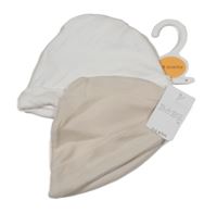 Nové - 2x žebrovaná čepice - bílá + béžová Matalan