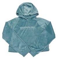 Modrozeůená zamatová crop mikina s kapucňou Donnay