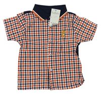 Bielo-tmavomodro-oranžová kockovaná košeľa Lullaby