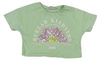 Svetlozelené crop tričko s nápisom a flitrami Matalan