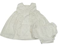 2set - Biele plátenné šaty s puntíky + nohavičky Next