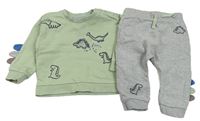 2set - Khaki mikina s dinosaury + tepláky Nutmeg